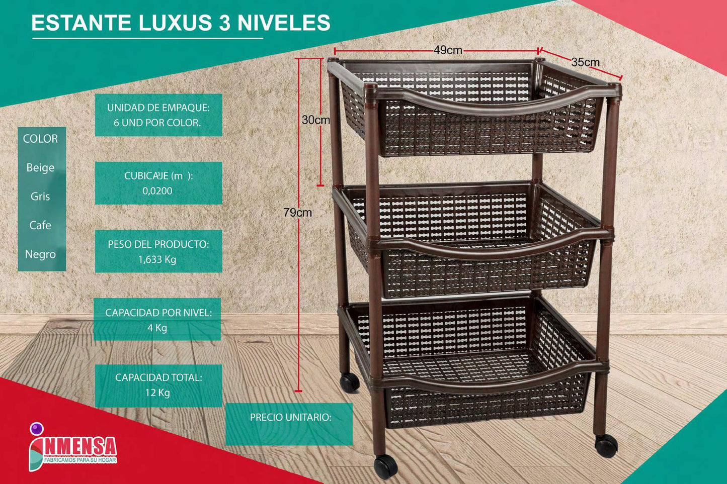 ESTANTE LUXUS 3 NIVELES