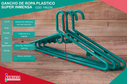 GANCHO ROPA PLÁSTICO SUPER INMENSA X 8 UNIDADES