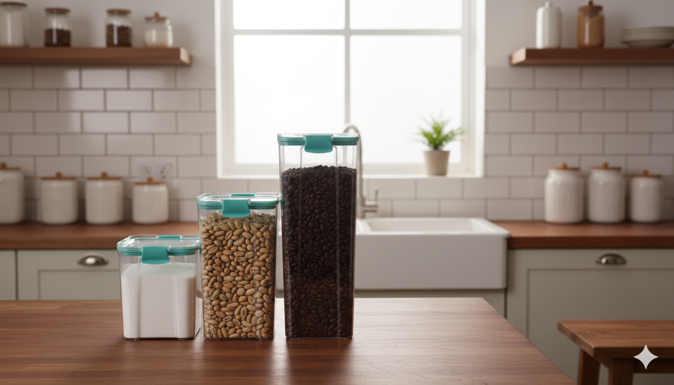 JUEGO DE RECIPIENTES RECTANGULARES ORGANIZADORES DE DESPENSA CON TAPA x3