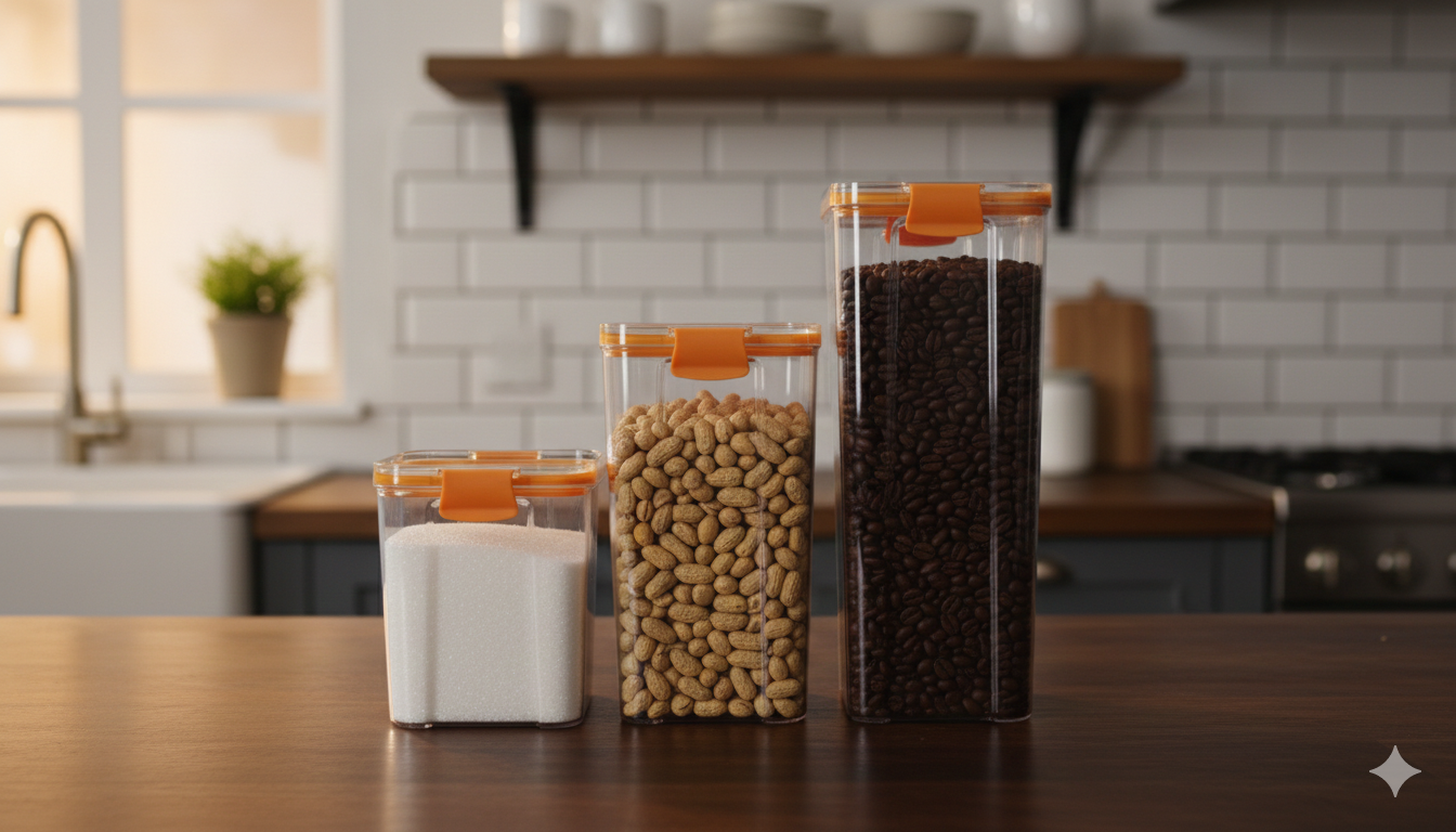 JUEGO DE RECIPIENTES RECTANGULARES ORGANIZADORES DE DESPENSA CON TAPA x3