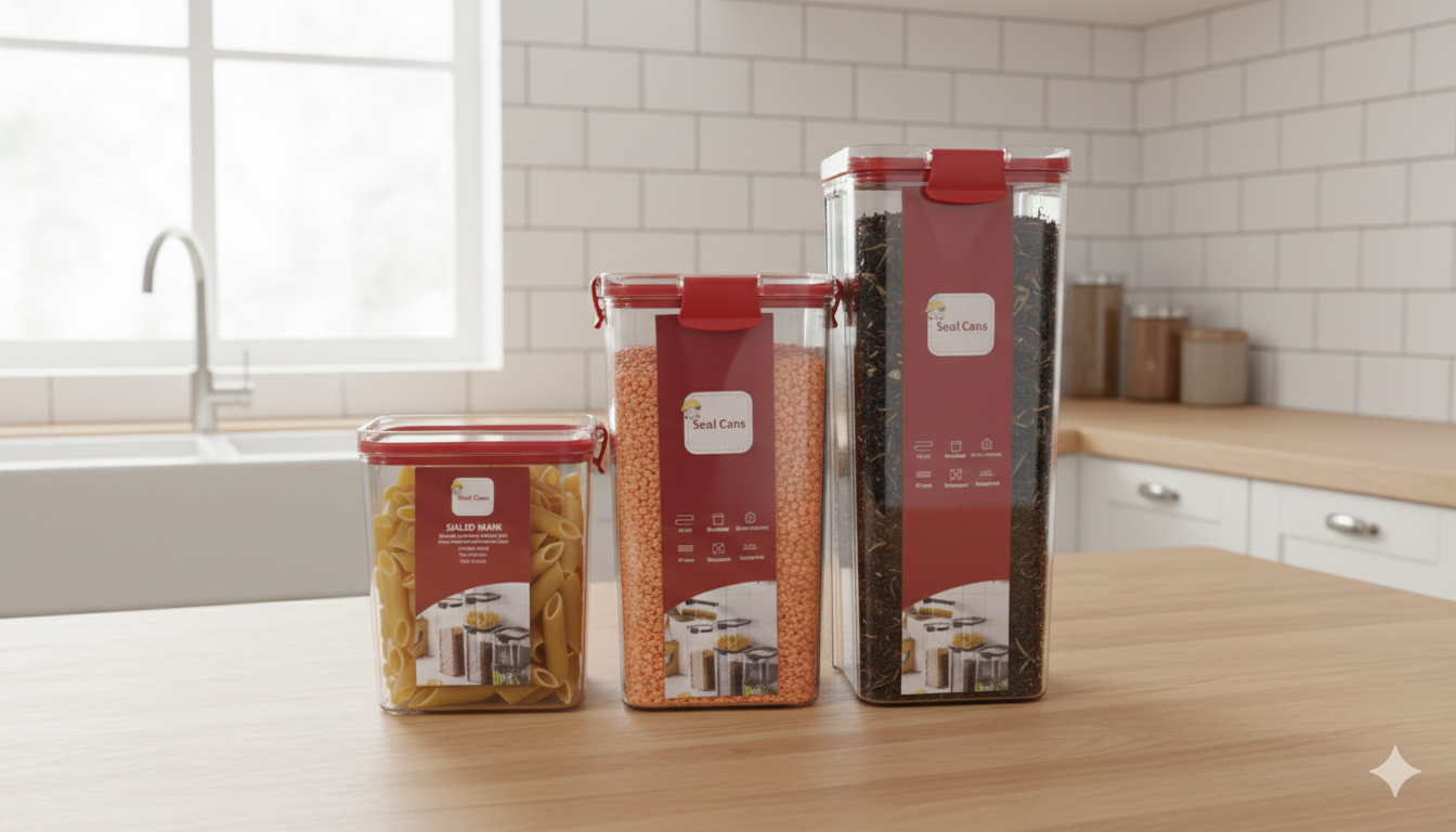 JUEGO DE RECIPIENTES RECTANGULARES ORGANIZADORES DE DESPENSA CON TAPA x3