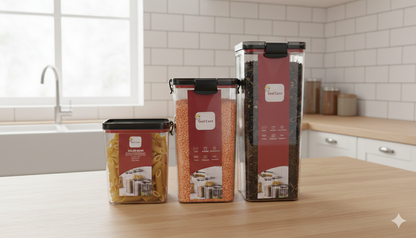 JUEGO DE RECIPIENTES RECTANGULARES ORGANIZADORES DE DESPENSA CON TAPA x3