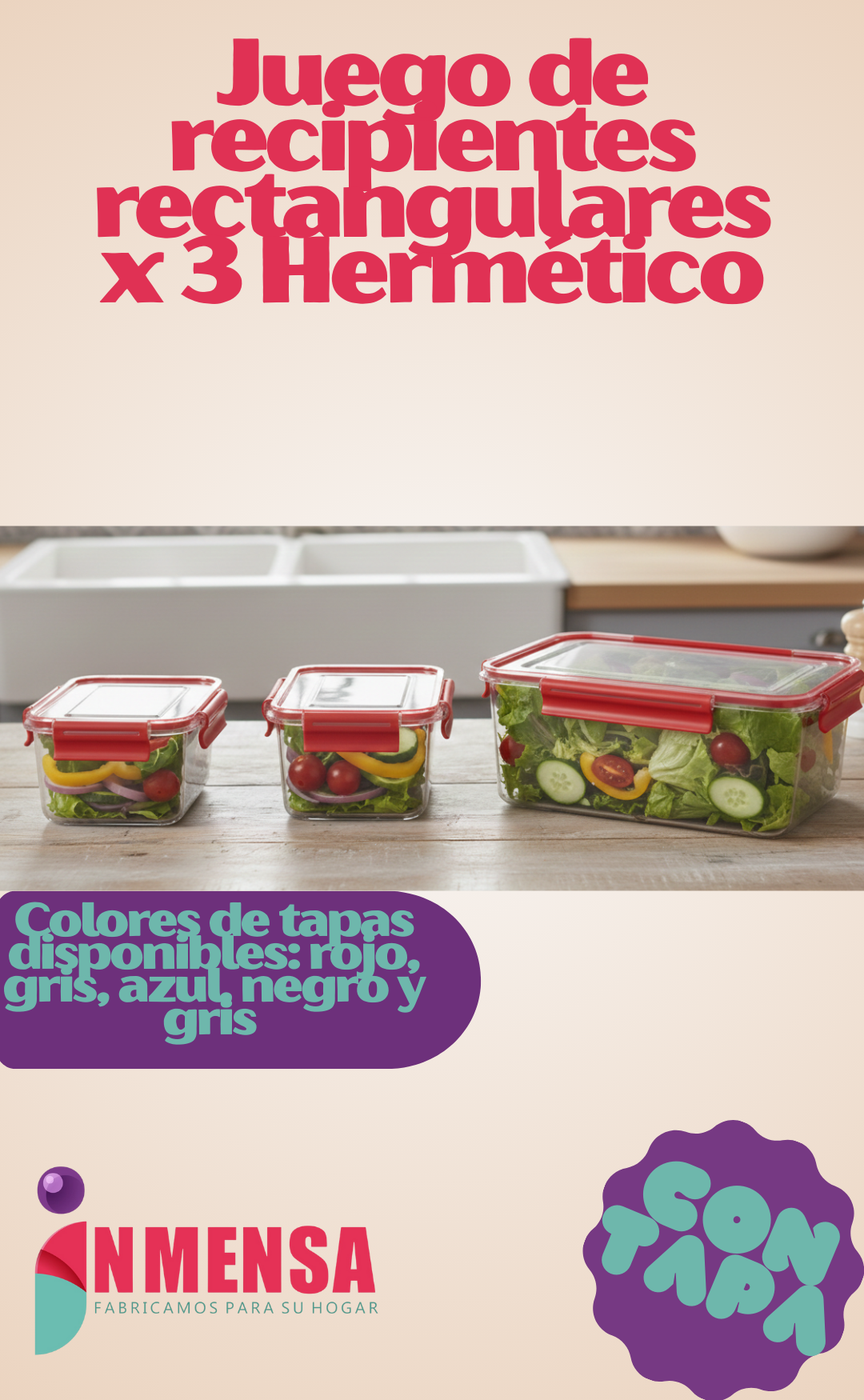 JUEGO DE RECIPIENTES RECTANGULARES HERMÉTICO x3