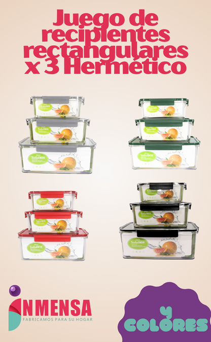 JUEGO DE RECIPIENTES RECTANGULARES HERMÉTICO x3