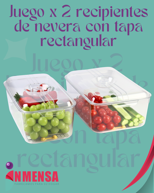 JUEGO DE RECIPIENTES DE NEVERA CON TAPA RECTANGULAR x2