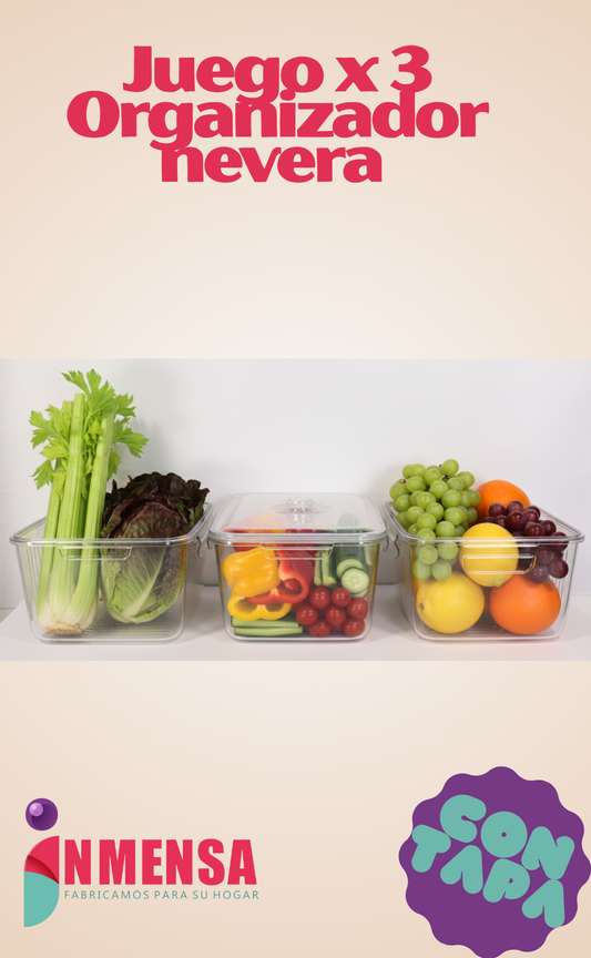JUEGO ORGANIZADOR DE NEVERA CON TAPA x3