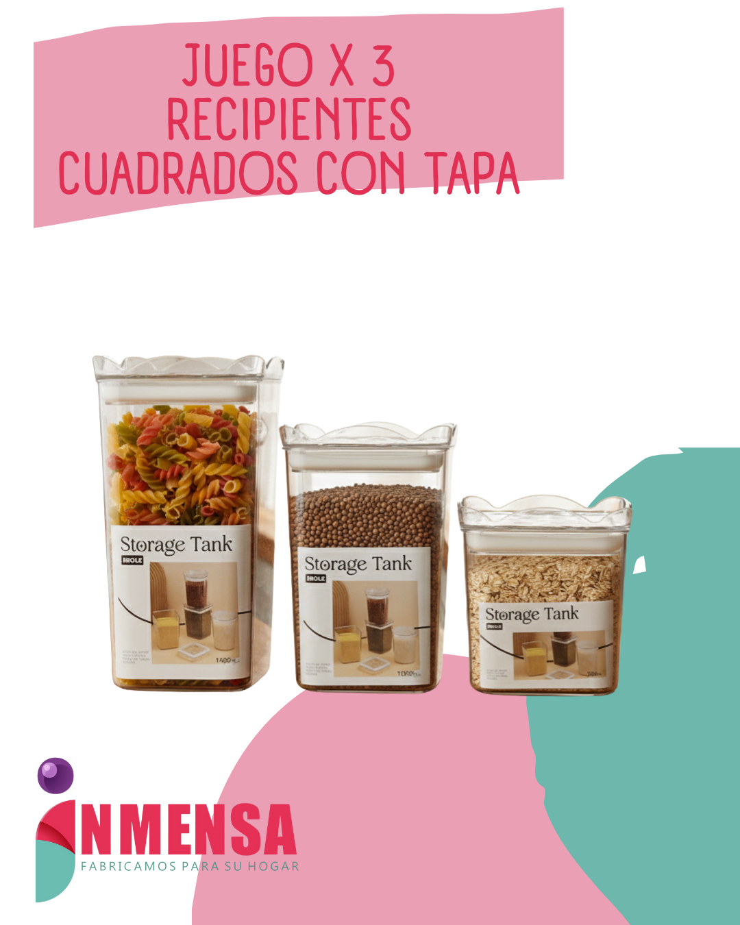 JUEGO DE RECIPIENTES CUADRADOS CON TAPA x3