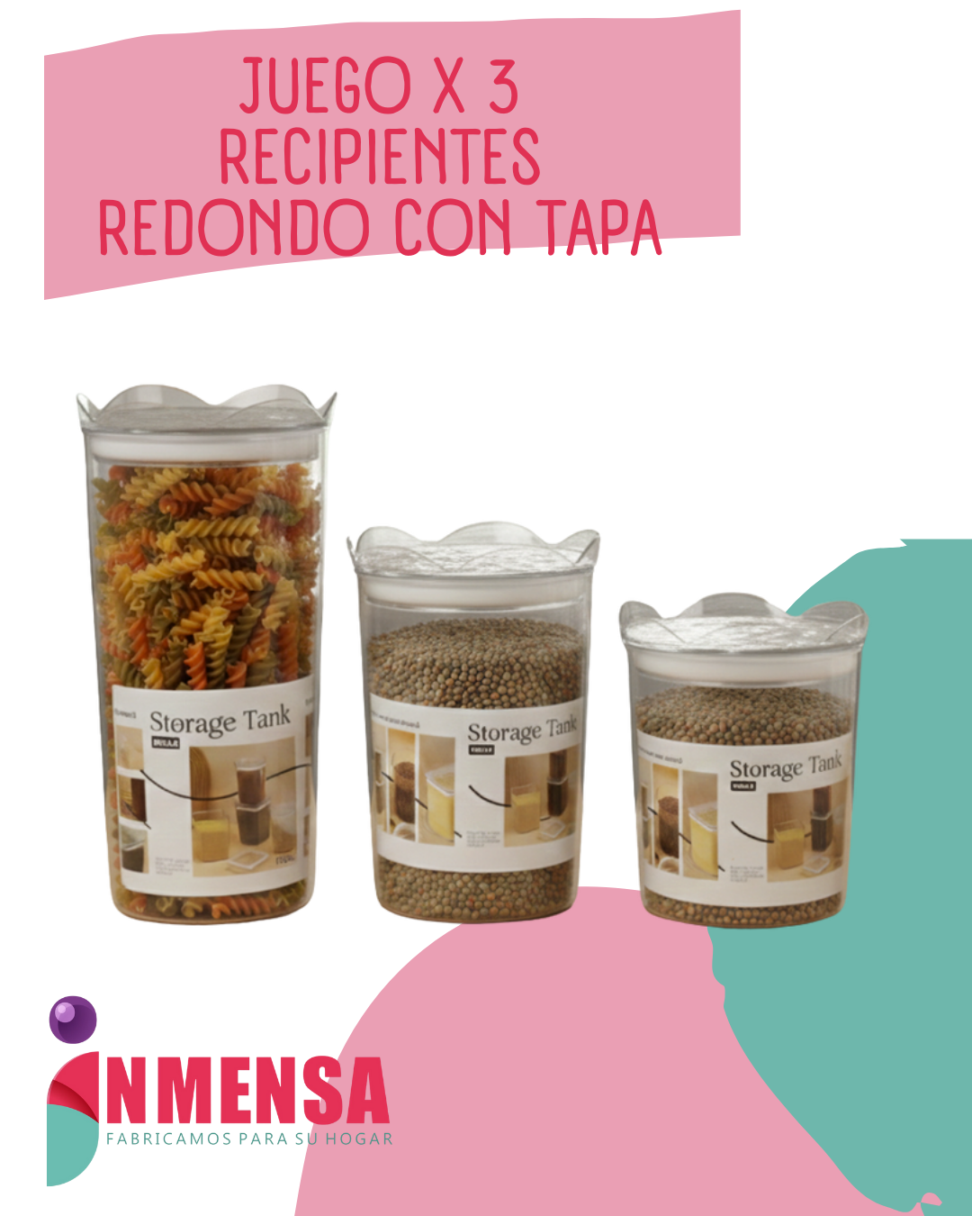 JUEGO DE RECIPIENTES REDONDOS CON TAPA x3