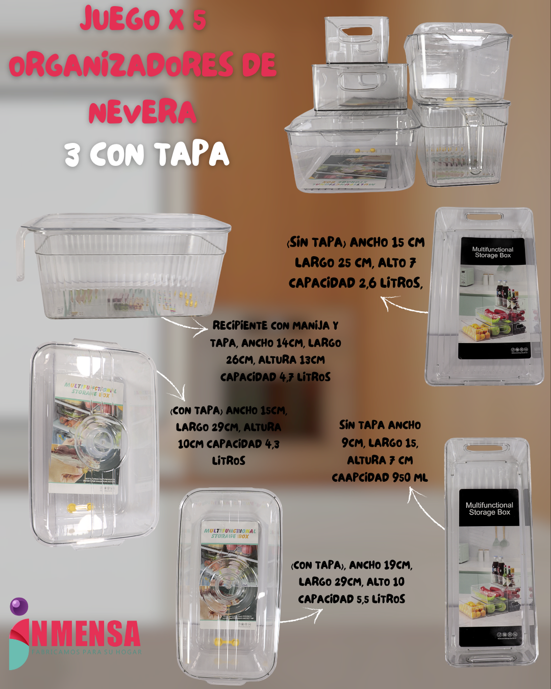 JUEGO DE ORGANIZACIÓN DE NEVERA x5 (3 CON TAPA)