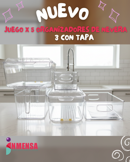 JUEGO DE ORGANIZACIÓN DE NEVERA x5 (3 CON TAPA)