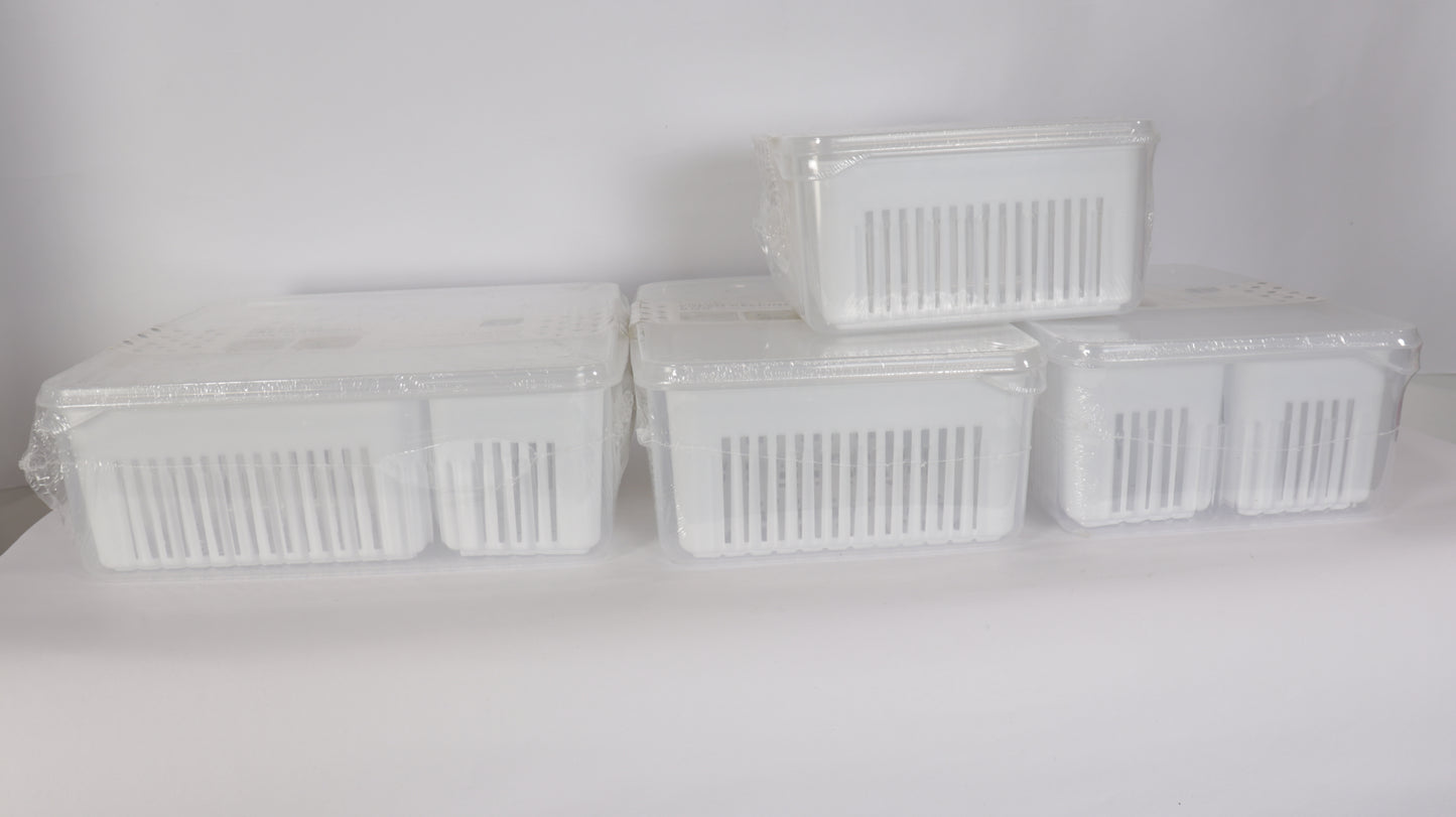 JUEGO DE ORGANIZACIÓN DE NEVERA CON TAPAS, DIVISIONES Y ESCURRIDOR x4