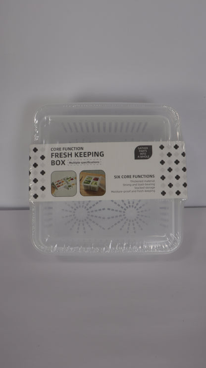 RECIPIENTE RECTANGULAR PARA NEVERA CON TAPA, ESCURRIDOR Y 2 DIVISIONES EN RECIPIENTES INDIVIDUALES