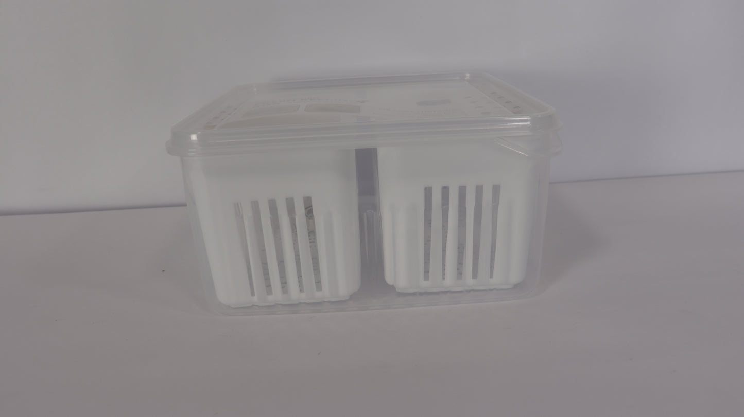 JUEGO ORGANIZADOR PARA NEVERA CON TAPA, DIVISIONES Y ESCURRIDOR x3