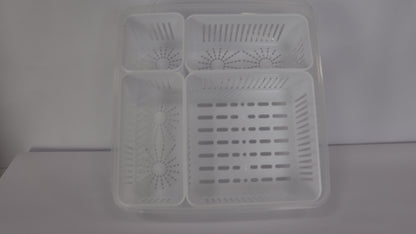 JUEGO ORGANIZADOR PARA NEVERA CON TAPA, DIVISIONES Y ESCURRIDOR x3