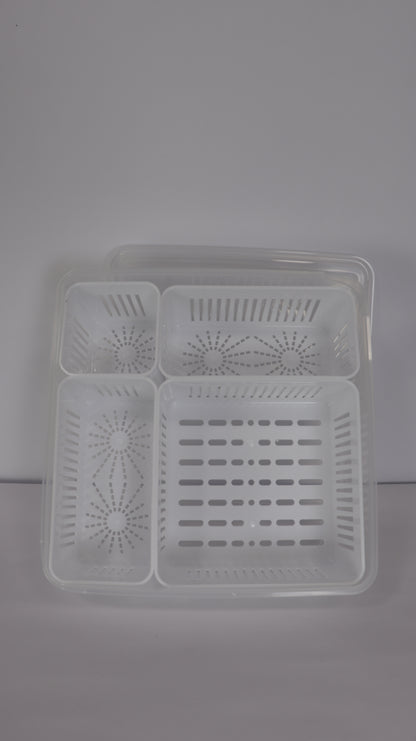 JUEGO ORGANIZADOR PARA NEVERA CON TAPA, DIVISIONES Y ESCURRIDOR x3