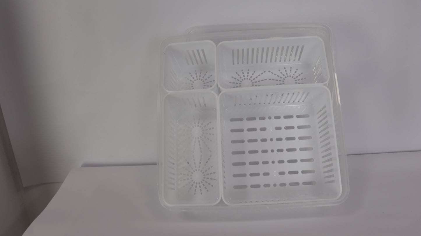 JUEGO ORGANIZADOR PARA NEVERA CON TAPA, DIVISIONES Y ESCURRIDOR x3