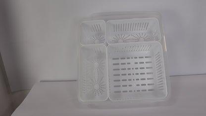 JUEGO ORGANIZADOR PARA NEVERA CON TAPA, DIVISIONES Y ESCURRIDOR x3