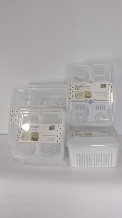 JUEGO DE ORGANIZACIÓN DE NEVERA CON TAPAS, DIVISIONES Y ESCURRIDOR x4