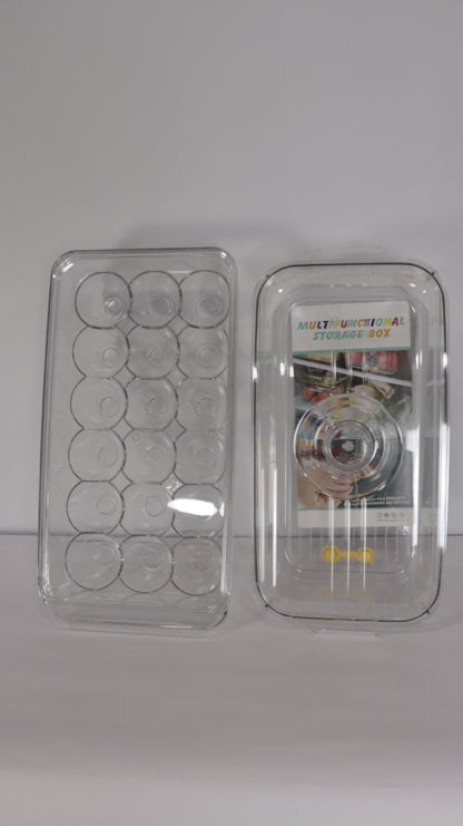 SET NEVERA: ORGANIZADOR DE HUEVOS CON TAPA + RECIPIENTE TRANSPARENTE PARA NEVERA CON TAPA