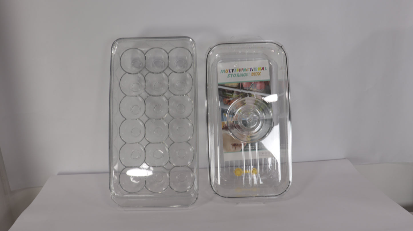 SET NEVERA: ORGANIZADOR DE HUEVOS CON TAPA + RECIPIENTE TRANSPARENTE PARA NEVERA CON TAPA