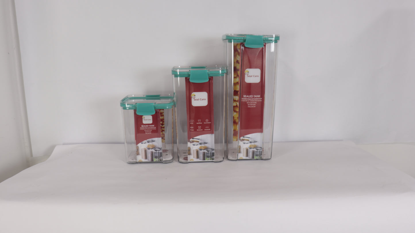 JUEGO DE RECIPIENTES RECTANGULARES ORGANIZADORES DE DESPENSA CON TAPA x3