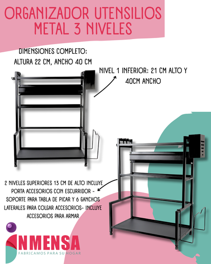 ORGANIZADOR DE UTENSILIOS EN METAL 3 PISOS - CONDIMENTERO