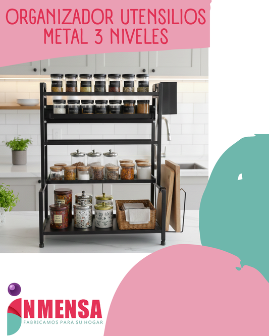 ORGANIZADOR DE UTENSILIOS EN METAL 3 PISOS - CONDIMENTERO