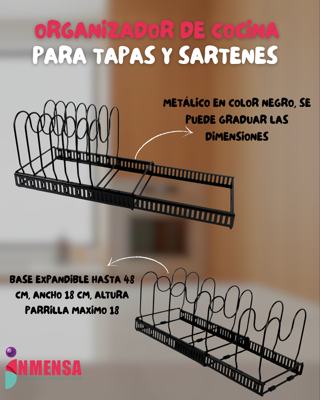 ORGANIZADOR DE COCINA PARA TAPAS Y SARTENES