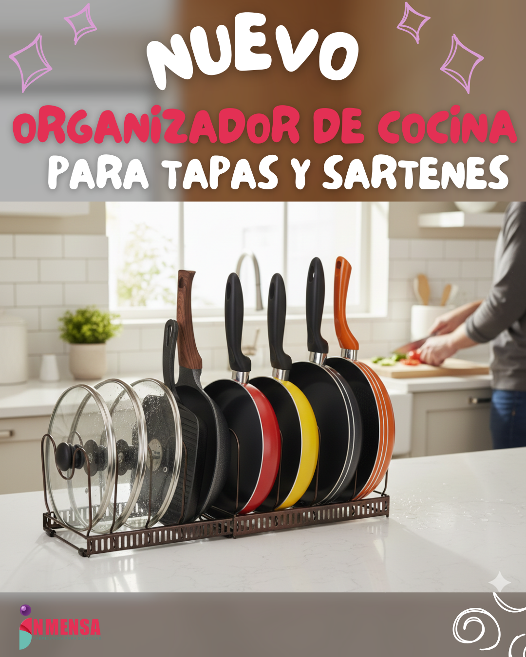 ORGANIZADOR DE COCINA PARA TAPAS Y SARTENES