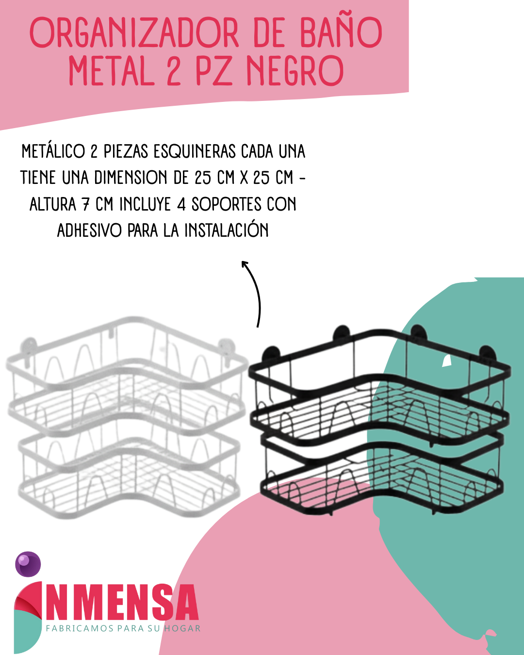 ORGANIZADOR DE BAÑO DE METAL x2 PIEZAS