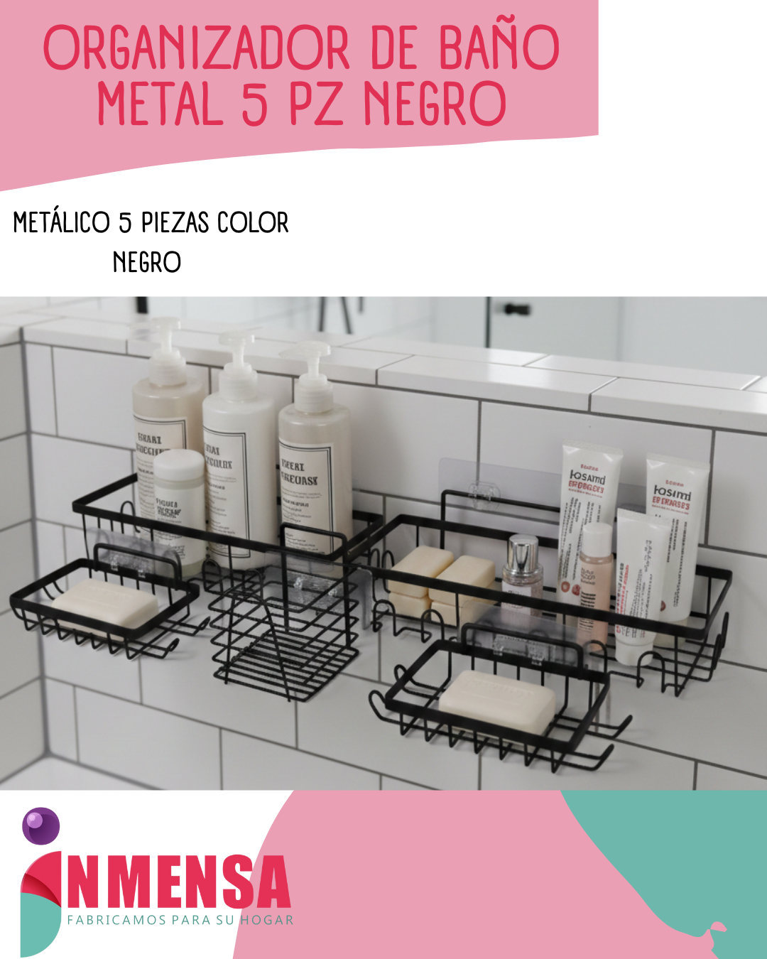 ORGANIZADOR DE BAÑO EN METAL x5 PIEZAS
