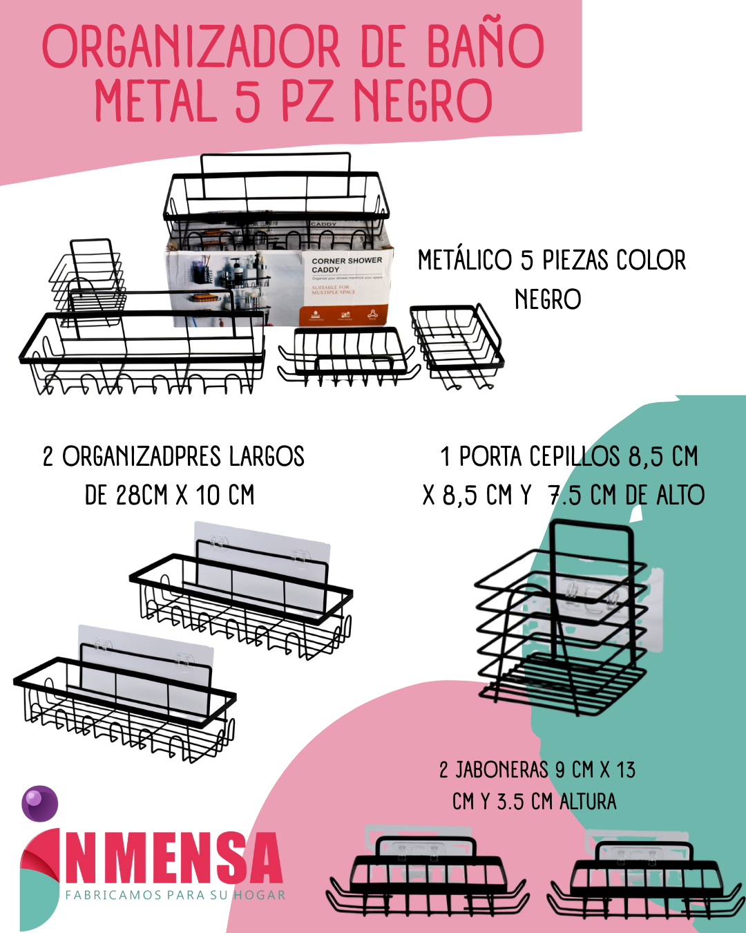 ORGANIZADOR DE BAÑO EN METAL x5 PIEZAS