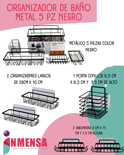ORGANIZADOR DE BAÑO EN METAL x5 PIEZAS