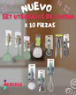 SET DE UTENSILIOS DE COCINA x10 PIEZAS – KIT COMPLETO EN SILICONA VERDE OLIVO Y EN ACERO