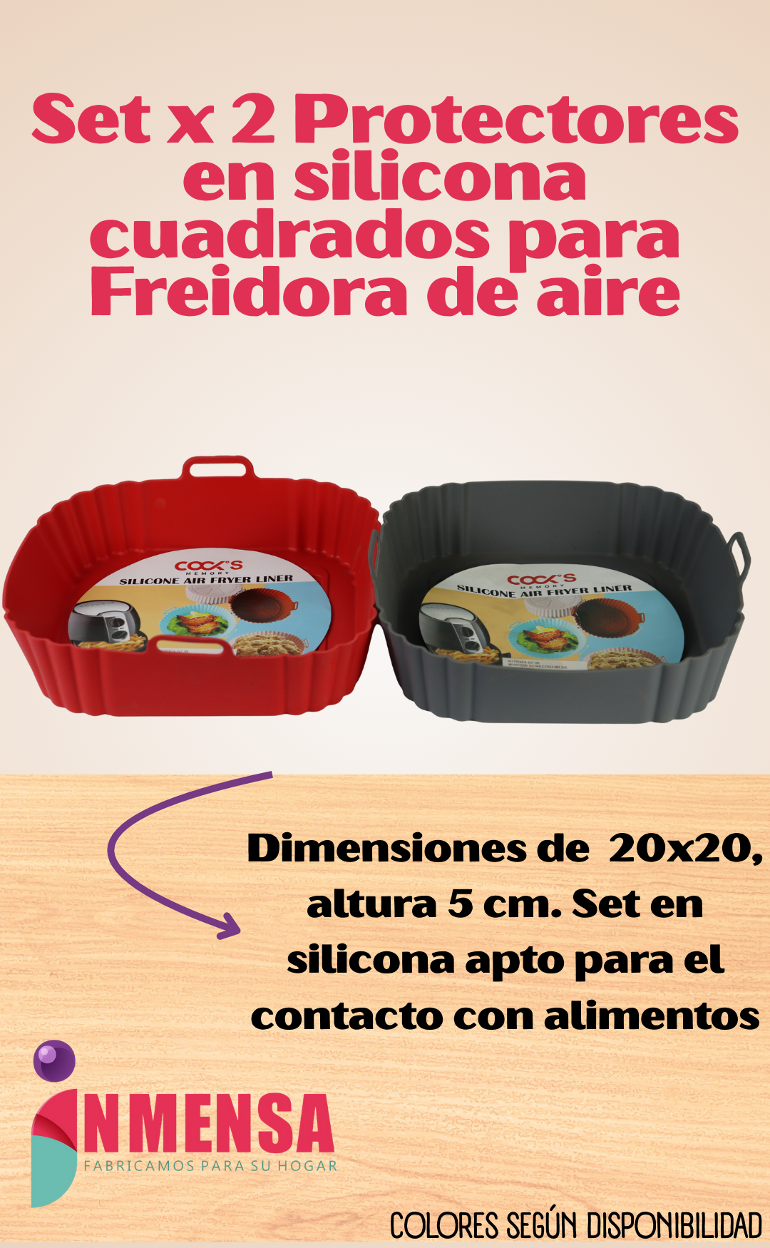 SET DE PROTECTORES EN SILICONA CUADRADOS PARA FREIDORA DE AIRE x2