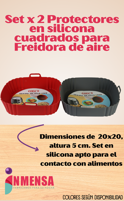 SET DE PROTECTORES EN SILICONA CUADRADOS PARA FREIDORA DE AIRE x2