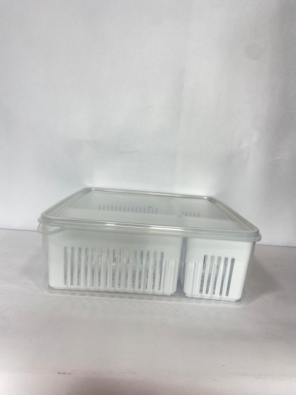 RECIPIENTE CUADRADO PARA NEVERA CON TAPA, ESCURRIDOR Y 4 DIVISIONES EN RECIPIENTES INDIVIDUALES