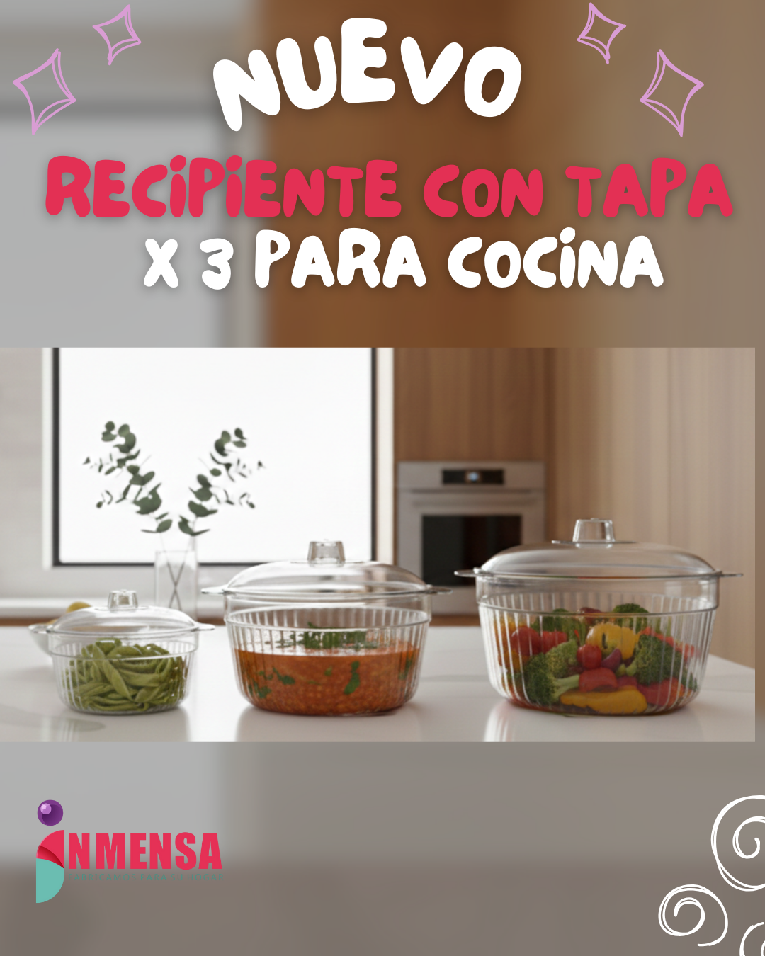 JUEGO DE RECIPIENTES REDONDOS CON TAPA x3